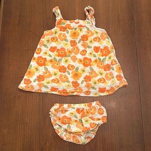 EUC Angel Dear Smocked Top & Bloomer, Poppy Field, Size 12-18 Months